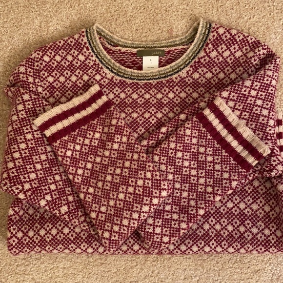 J. Crew Fair Isle 100% Wool Cranberry Pullover Sweater - Picture 4 of 12